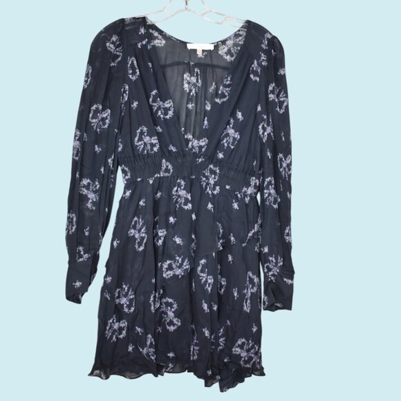 LoveShackFancy Dress Size Small Blue Floral Zayden asymmetrical tiered mini - Picture 5 of 14